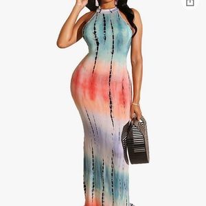 Mermaid Long Maxi Dress - Off The Shoulder Triple Color Block Bodycon Dress